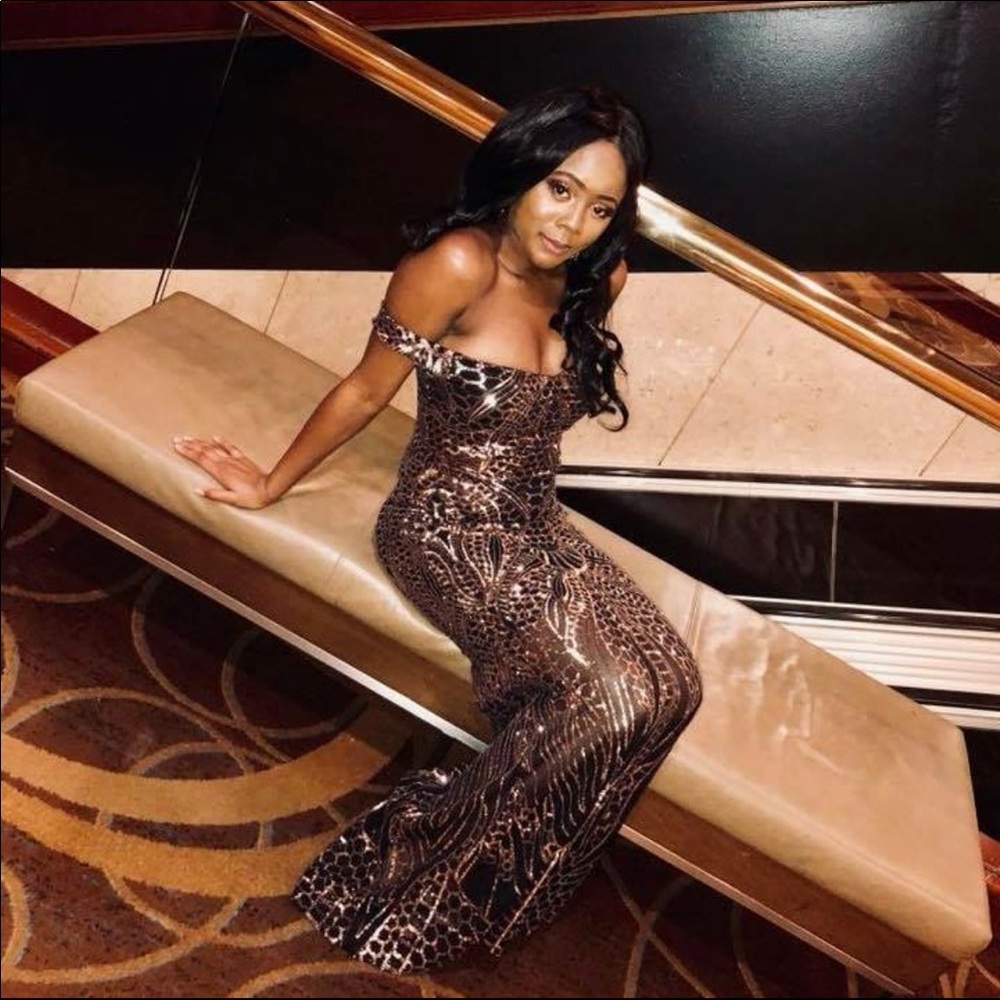 Sequin long off the shoulder dress